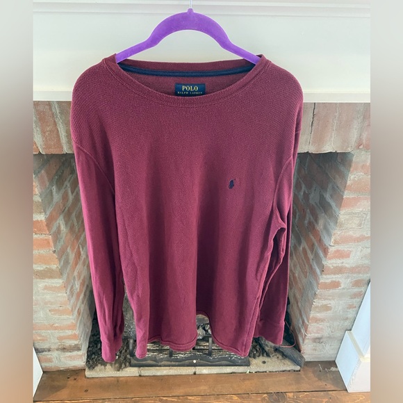 Polo Ralph Lauren Mens Long Sleeve Burgundy Thermal size Large Preppy College - Picture 1 of 7